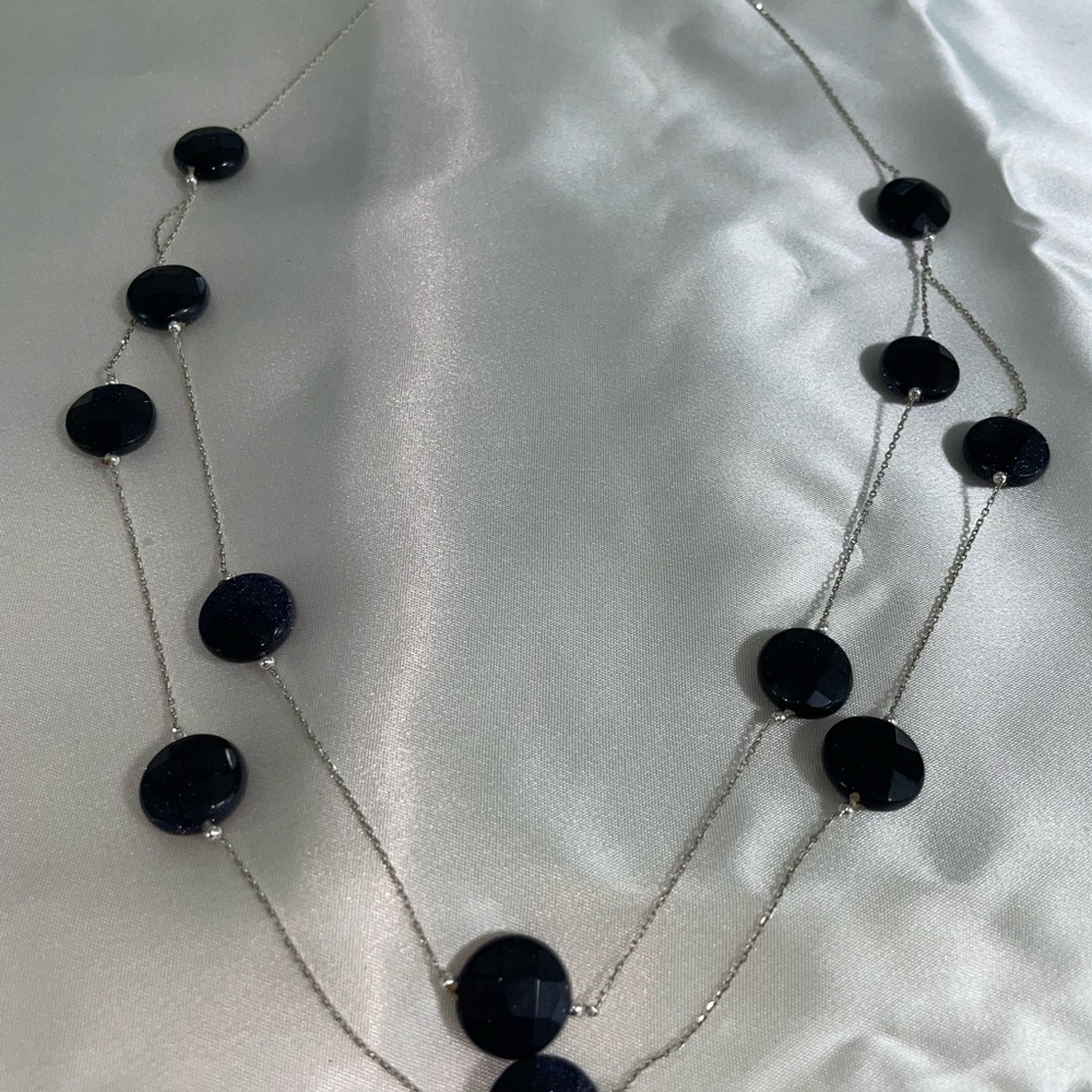 Elegant Silver and Navy Blue Necklace